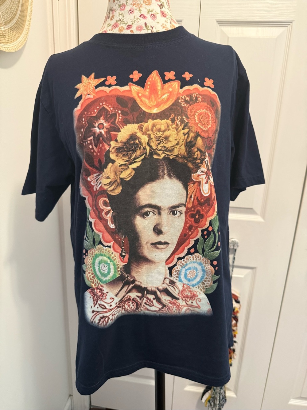 Frida Kahlo Floral Graphic Tee - Navy